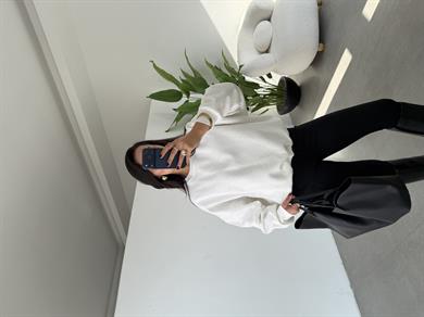 Ekru Oversize Taşlı Sweatshirt