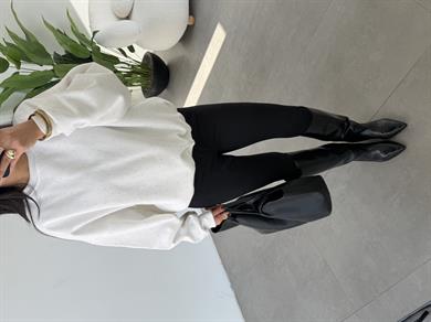 Ekru Oversize Taşlı Sweatshirt