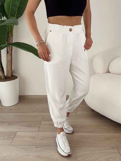 Ekru Paça Lastikli Pantolon
