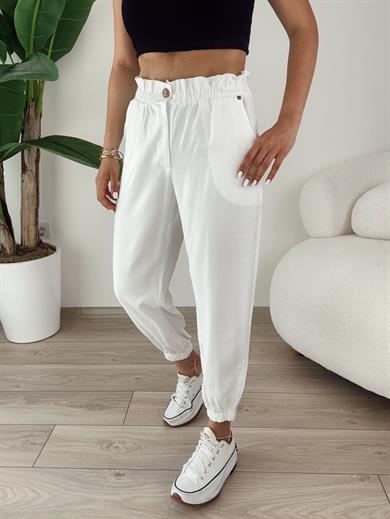 Ekru Paça Lastikli Pantolon