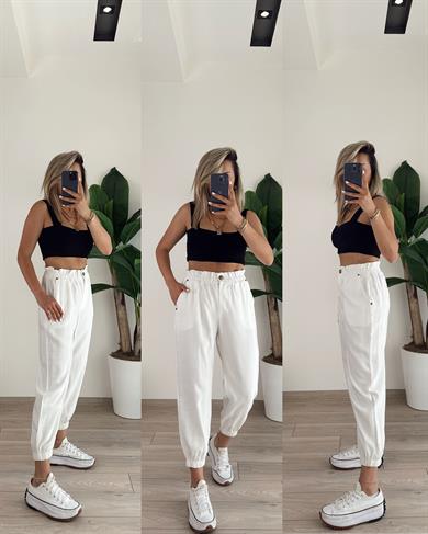 Ekru Paça Lastikli Pantolon