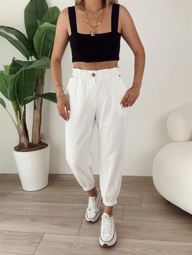 Ekru Paça Lastikli Pantolon