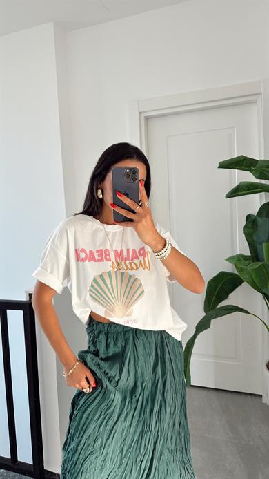 Ekru Palm Beach Baskılı Tshirt