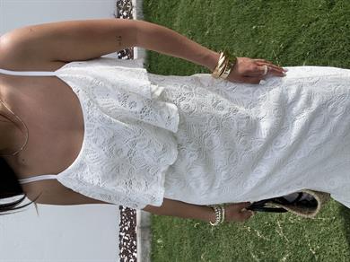 Ekru Pamuk Dantel Askılı Elbise