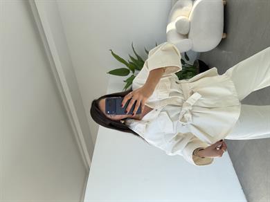 Ekru Patlı Yaka Denim Ceket