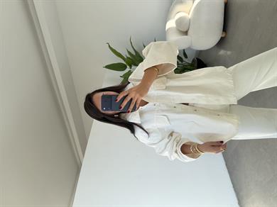 Ekru Patlı Yaka Denim Ceket