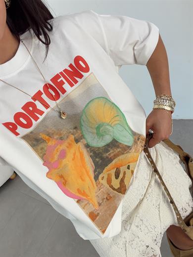 Ekru Portofino Baskılı Tshirt
