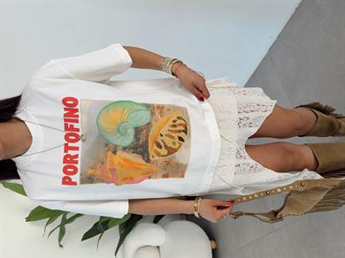Ekru Portofino Baskılı Tshirt