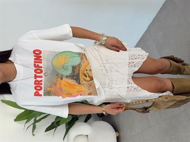 Ekru Portofino Baskılı Tshirt