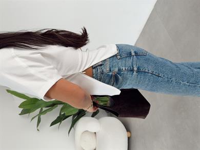 Ekru Reglan Kol Yandan Fermuarlı T-Shirt