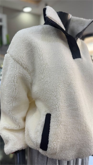 Ekru Sırt Baskılı Polar Sweat