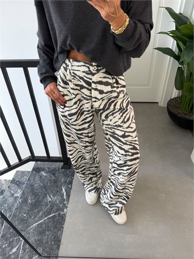 Ekru-Siyah Zebra Desen Pantolon