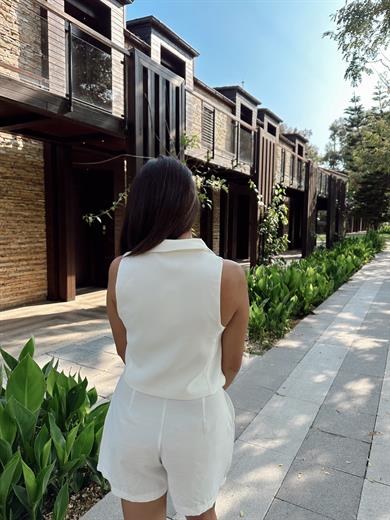 Ekru Şort Yelek Takım