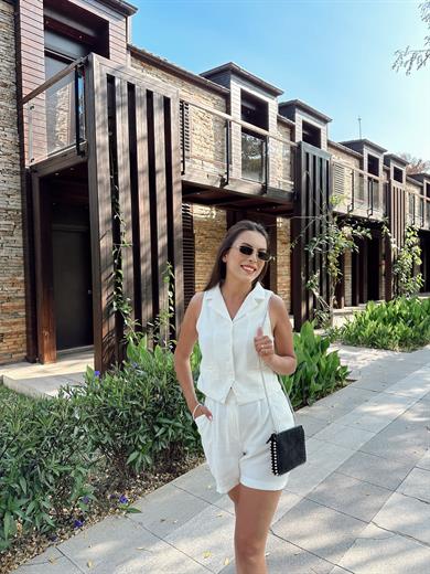 Ekru Şort Yelek Takım