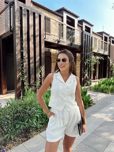 Ekru Şort Yelek Takım