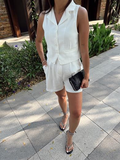 Ekru Şort Yelek Takım