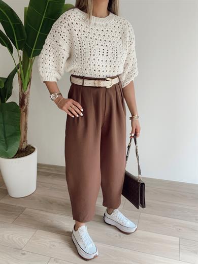 Ekru Taşlı Triko Kazak