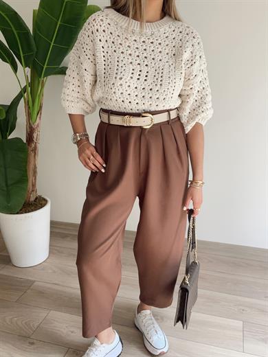 Ekru Taşlı Triko Kazak