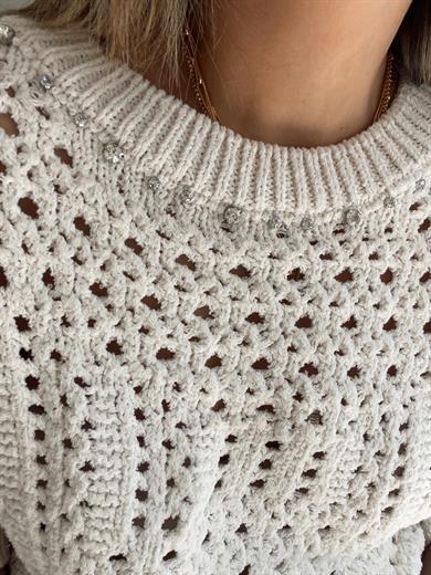 Ekru Taşlı Triko Kazak