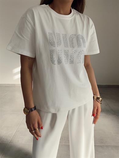 Ekru Taşlı Tshirt