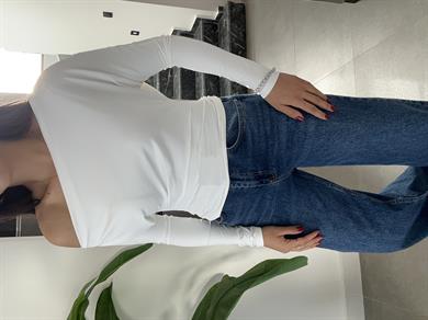 Ekru Uzun Kollu Asimetrik Bluz