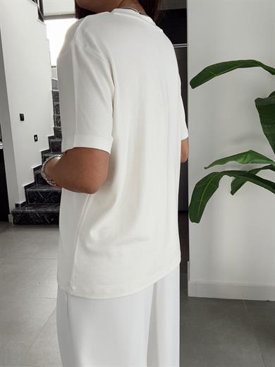 Ekru V Yaka  Basic Tişört