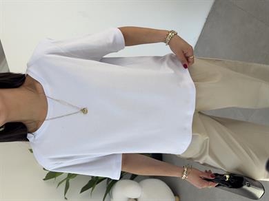 Ekru Vatkalı Basic Yaka Tshirt