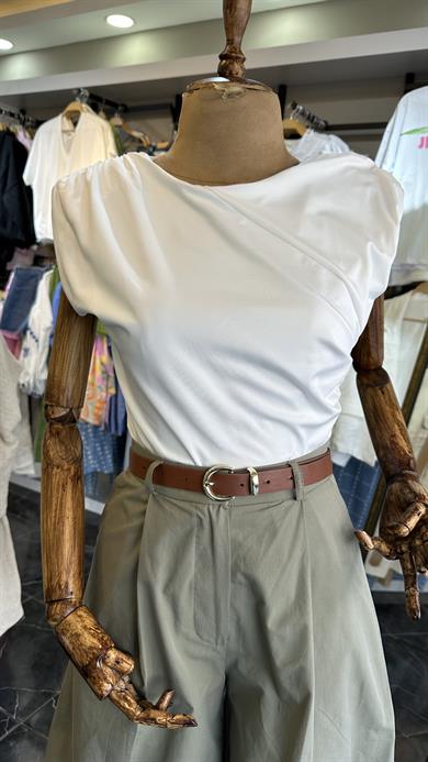 Ekru Vatkalı Crop Bluz