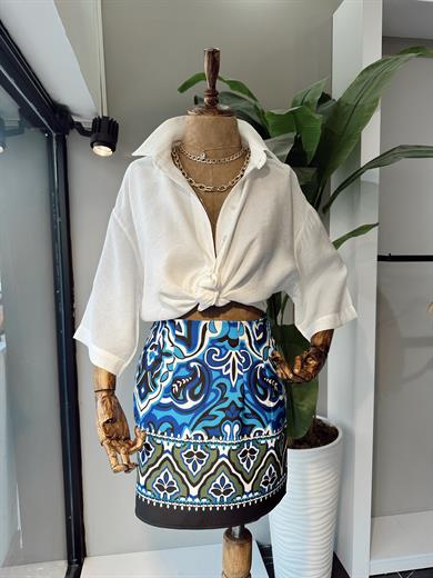 Ekru Yanı Yırtmaçlı Oversize Gömlek