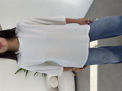 Ekru Yanları Yırtmaçlı Tişört