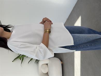 Ekru Yanları Yırtmaçlı Tişört