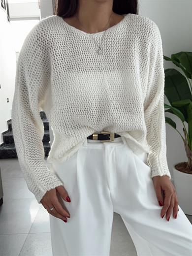 Ekru Yarasa Kol Triko Kazak