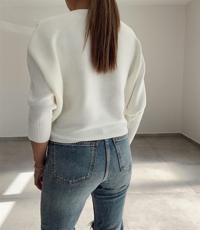 Ekru Yarasa Kol Triko Kazak