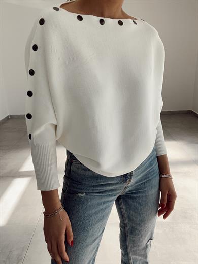 Ekru Yarasa Kol Triko Kazak