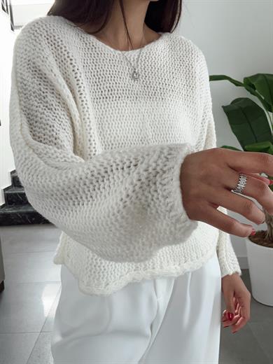 Ekru Yarasa Kol Triko Kazak