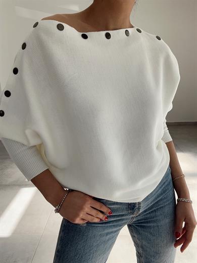 Ekru Yarasa Kol Triko Kazak