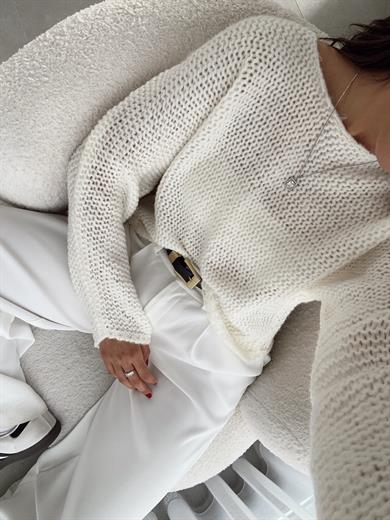 Ekru Yarasa Kol Triko Kazak