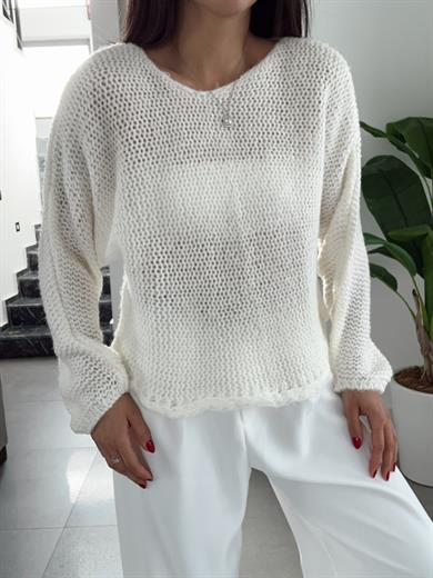 Ekru Yarasa Kol Triko Kazak