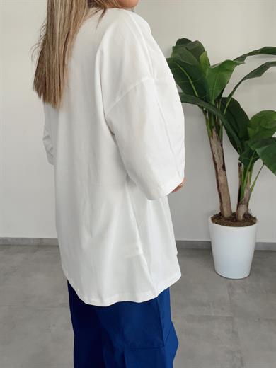 Ekru Yazı  Baskılı Oversize Tişört