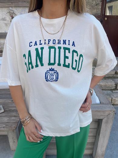 Ekru Yazı Baskılı Tişört