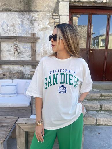 Ekru Yazı Baskılı Tişört