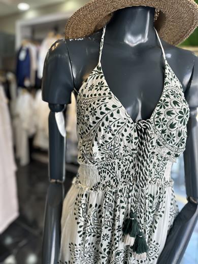 Ekru-Yeşil Hint Elbise