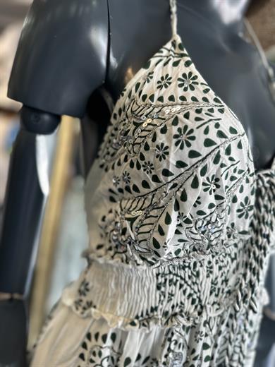 Ekru-Yeşil Hint Elbise