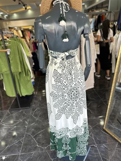 Ekru-Yeşil Hint Elbise