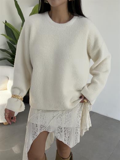 Ekru Yumoş Bol Kol Kazak