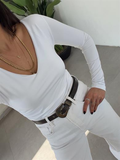 Ekru Zıbınlı Uzun Kol Body
