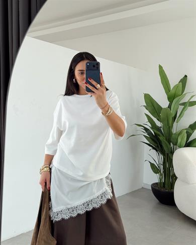 Ekru Zr Model Dantel Detaylı Bluz