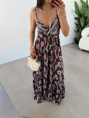Elara Kahve Maxi Elbise