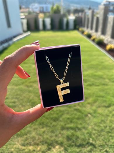 F Çelik Gold Harf Kolye