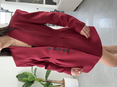 Fresno Bordo Blazer Etek Takım